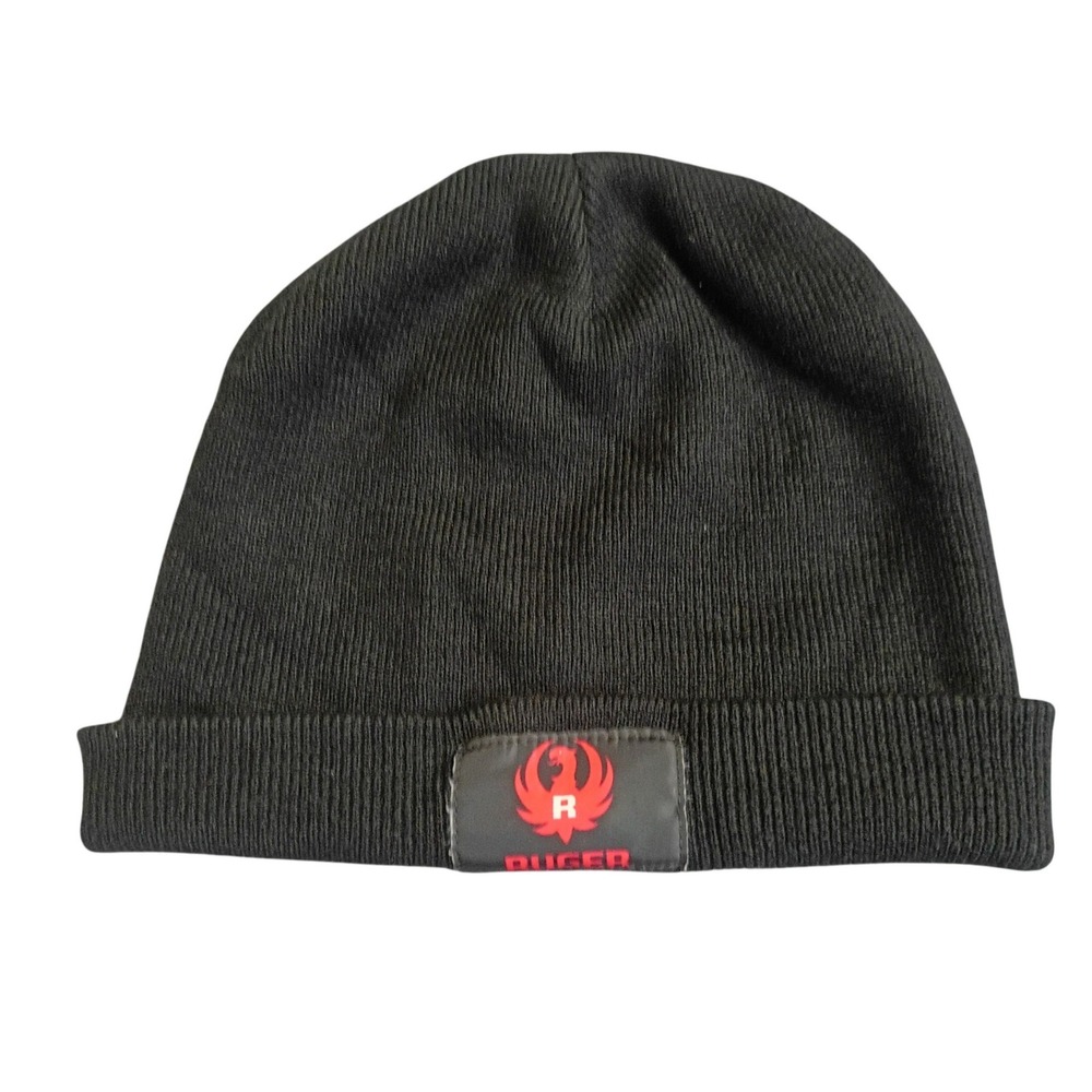 Ruger Beanie Hat Mens OSFM Black Knit Cuffed Firearm Logo Skull Cap